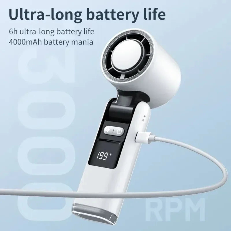 HandyBreeze™ Pro – White Portable Handheld Fan with Ice Cooling & Light