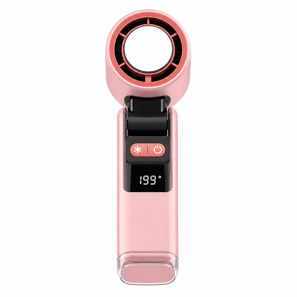 HandyBreeze Pro pink portable handheld fan with ice cooling and light