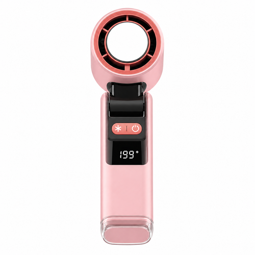 HandyBreeze Pro pink portable handheld fan with ice cooling and light